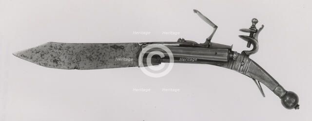 Combined Double-Barreled Flintlock Pistol and Folding Knife, Sweden, 18th century. Creator: Unknown.
