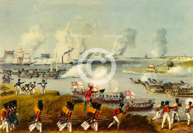'Combined Naval and Military Forces, Burma, 27th March, 1825', (1944).  Creators: Thomas Stothard, Henry Pyall.