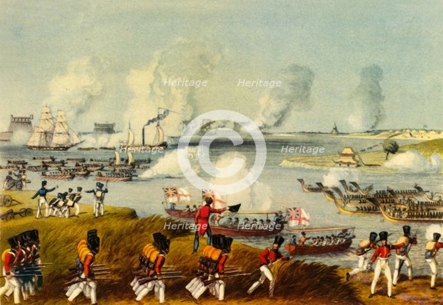 'Combined Naval and Military Forces, Burma, 27th March, 1825', (1944).  Creators: Thomas Stothard, Henry Pyall.
