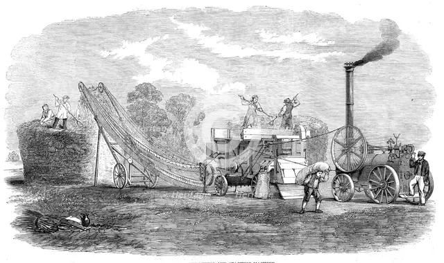 Combined thrashing and stacking machine, 1861. Creator: Unknown.
