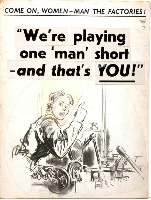 'Come on, women - man the factories.....', Women for Industry WWII poster, between 1939 and 1946. Creator: Central Office of Information.