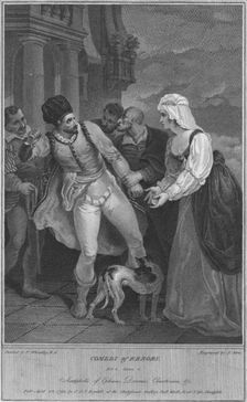 Comedy of Errors Act 4 Scene 4. Antipholis of Ephesus, Dromio, Courtezan & c 1798. Artist: James Stow