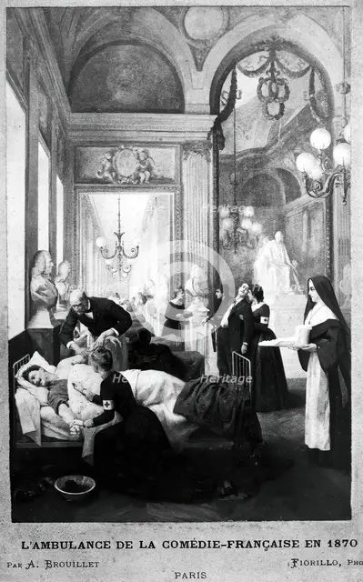 Comédie-Française, Paris: a corridor used as a hospital in the Franco-Prussian War showing..., 1870. Creator: Luigi Fiorillo.