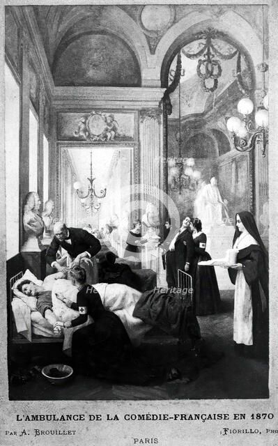 Comédie-Française, Paris: a corridor used as a hospital in the Franco-Prussian War showing..., 1870. Creator: Luigi Fiorillo.