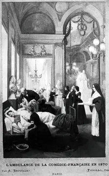 Comédie-Française, Paris: a corridor used as a hospital in the Franco-Prussian War showing..., 1870. Creator: Luigi Fiorillo
