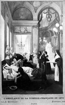 Comédie-Française, Paris: a corridor used as a hospital in the Franco-Prussian War showing..., 1870. Creator: Luigi Fiorillo