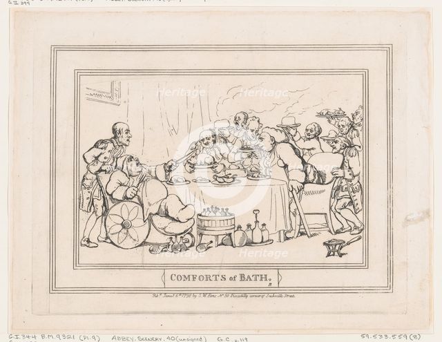 Comforts of Bath, Plate 9, January 6, 1798., January 6, 1798. Creator: Thomas Rowlandson.