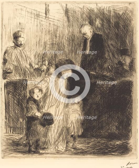 Coming Out of the Hearing (first plate), 1909. Creator: Jean Louis Forain.
