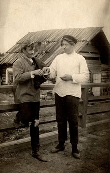 Comic scene "Let's smoke", 1913-1914. Creator: S. Ia. Mamontov