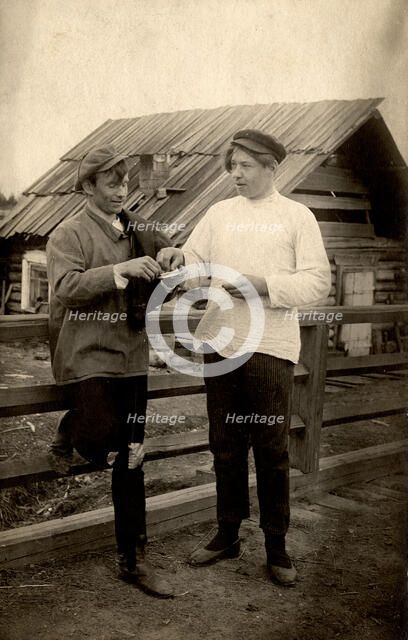 Comic scene "Let's smoke", 1913-1914. Creator: S. Ia. Mamontov.