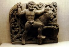 Comic relief, Egyptian Limestone, Herakles and the Cretian Bull, 4th century