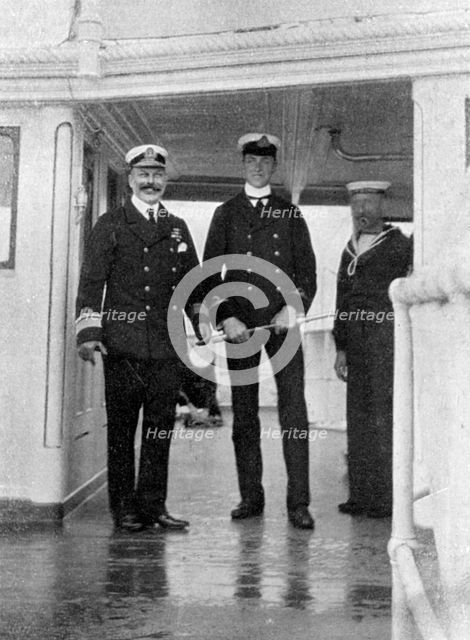 Commodore Sir Archibald Milne (1855-1938) and his sub-lieutenant, Pipon, 1908.Artist: Queen Alexandra