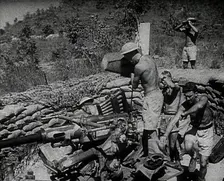 Commonwealth Troops Running to an Anti-Aircraft Gun, 1941. Creator: British Pathe Ltd