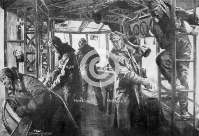 'Command area on board a Zeppelin', German air fleet, First World War, 1917.Artist: Felix Schwormstadt