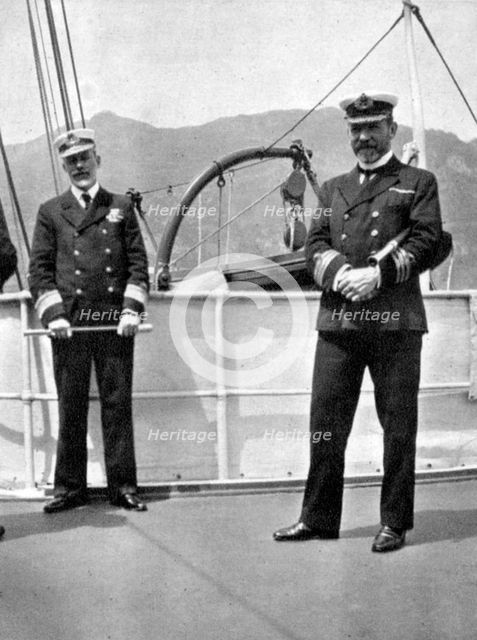 Commander Sir Archibald Milne (1855-1938) with Captain V Stanley, 1908.Artist: Queen Alexandra