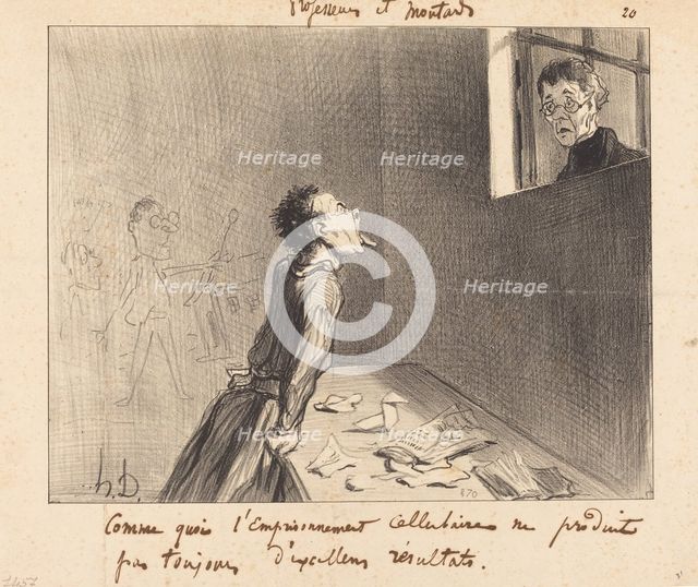 Comme quoi l'emprisonnement cellulaire ne produit pas toujours d'excellens résultats, 1846. Creator: Honore Daumier.