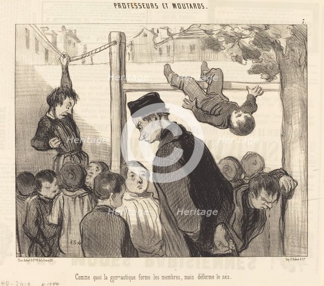 Comme quoi la gymnastique forme les membres..., 1845. Creator: Honore Daumier.