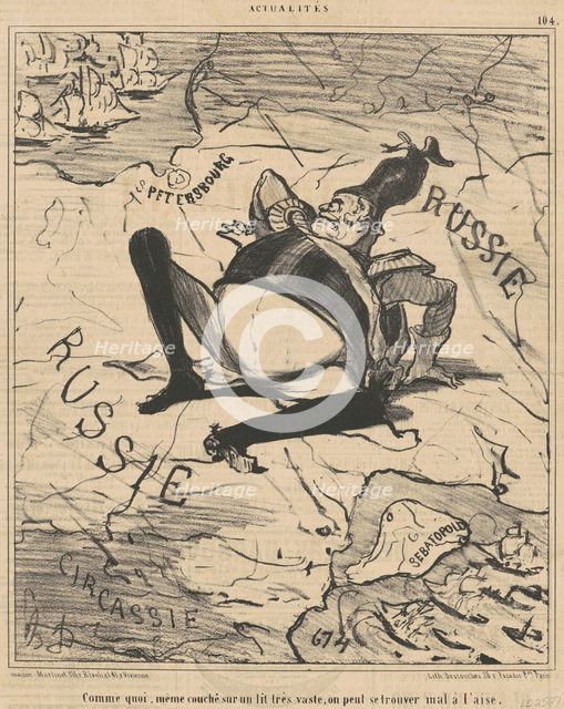 Comme quoi, même couché sur un lit très vaste, on peut se trouver mal à l'aise, c1850s. Creator: Honore Daumier.