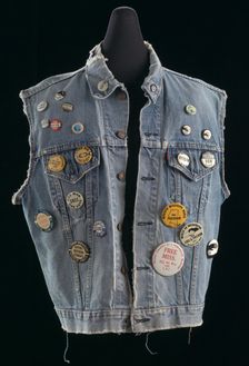 Commemorative denim vest with buttons assembled by Joan Trumpauer Mulholland, 1960s. Creator: Unknown