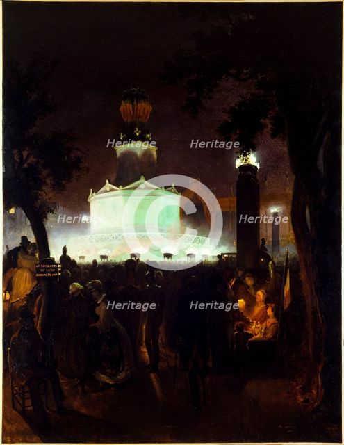 Commemorative fete in honour of the victims of July 1830, on Place de la Bastille, July 27, 1831. Creator: Felix Pierre Cottrau.