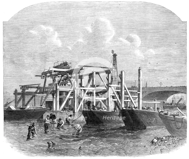 Commencement of the Thames Embankment works near Westminster Bridge, 1864. Creator: Unknown.