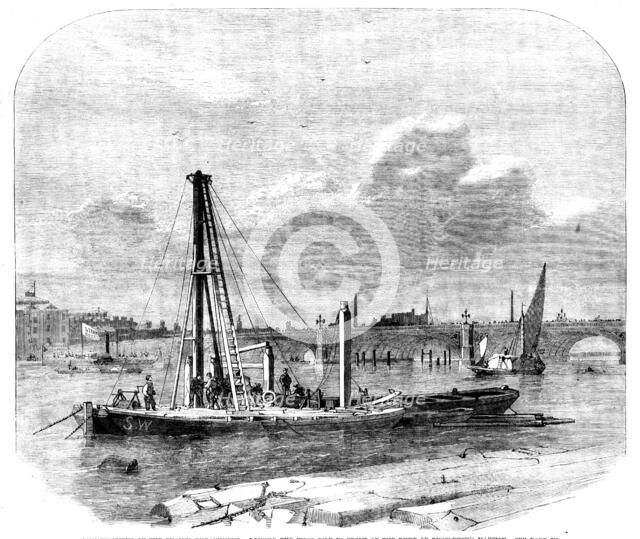 Commencement of the Thames Embankment: driving the first pile..., 1862. Creator: Unknown.