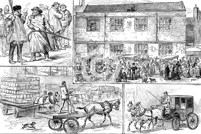 Commencement of the Hull, Barnsley, and West Riding Railway and Dock - jottings at Hull, 1881. Creator: Unknown.