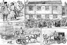 Commencement of the Hull, Barnsley, and West Riding Railway and Dock - jottings at Hull, 1881. Creator: Unknown