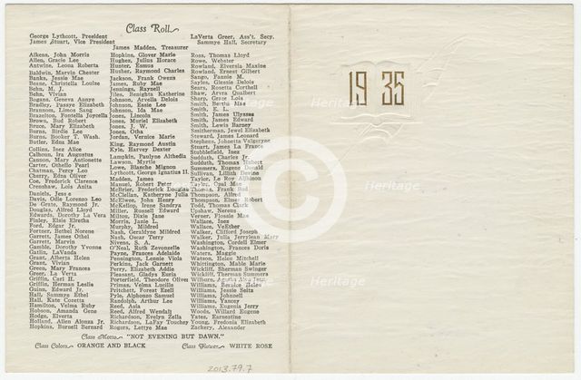 Commencement announcement for Booker T. Washington High School, 1935. Creator: Unknown.