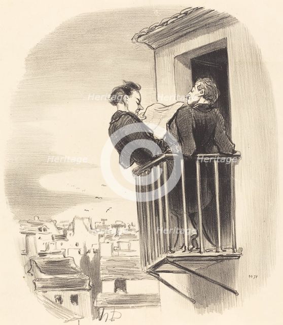 Comment on comprend le balcon Espagnol à Paris, 1847. Creator: Honore Daumier.