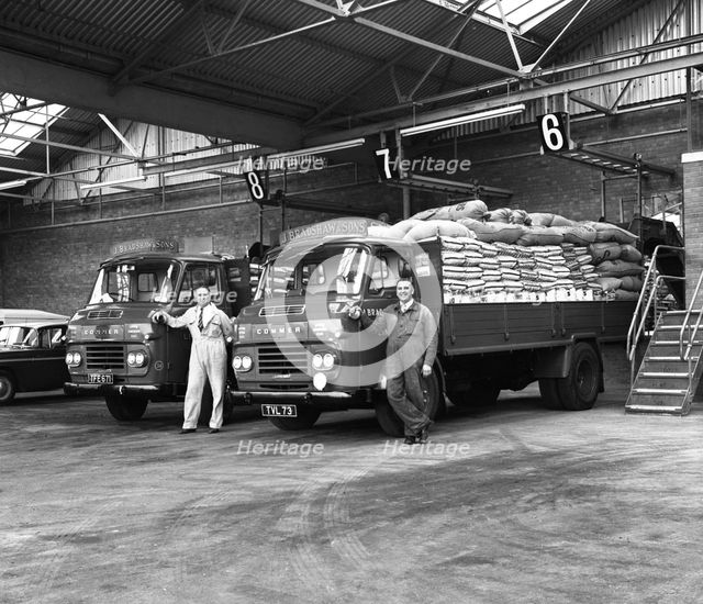 Commer Lorries at Spillers Foods Ltd, Gainsborough, Lincolnshire, 1962.  Creator: Michael Walters.