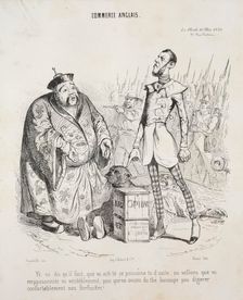 Commerce anglais. Yé vo dis quil faut, que vo achte ce poisonne to d'suite..., 1840. Creator: Jean-Jacques Grandville (French, 1803-1847)