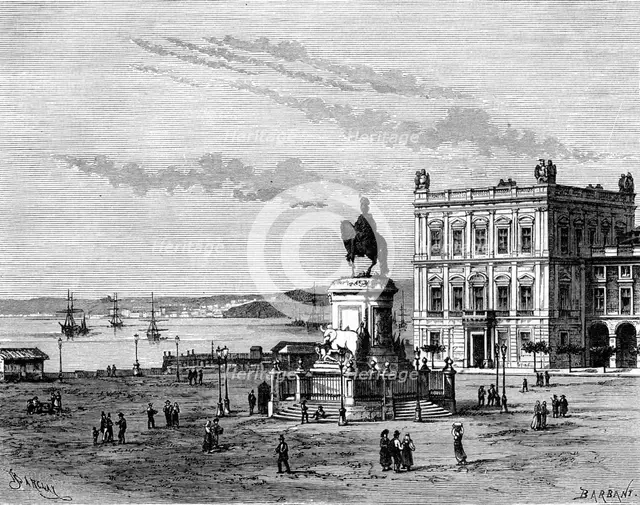 Commerce Square, Lisbon, Portugal, 19th century.Artist: Charles Barbant