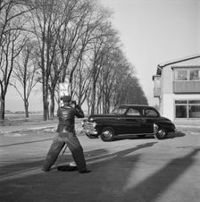 Commercial shoot of a brand new American car, Sweden, 1951. Creator: Unknown
