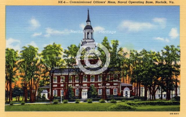 Commissioned Officers' Mess, Naval Operating Base, Norfolk, Virginia, USA, 1940. Artist: Unknown