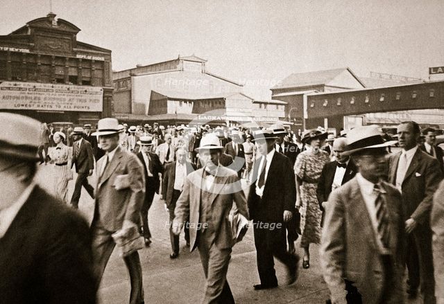 Commuters from New Jersey crossing West Street from the Hoboken ferry, New York, USA, early 1930s. Artist: Unknown