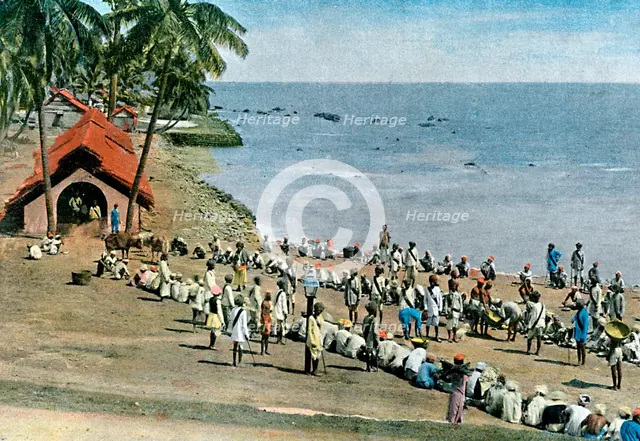 Communal village meal, Andaman and Nicobar Islands, Indian Ocean, c1890. Artist: Gillot