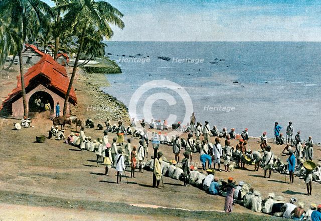 Communal village meal, Andaman and Nicobar Islands, Indian Ocean, c1890. Artist: Gillot