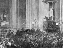 Communist club meeting in the Church of St. Eustache, Paris, 1871. Creator: C. R.