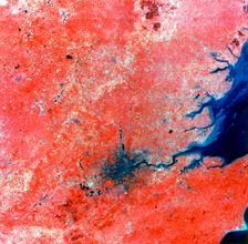 Composite photograph of London taken by Landsat 2, 29 July 1975. Creator: Unknown