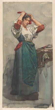 Composition of an unknown woman, making up her hair, 1870-1923. Creator: Willem Witsen