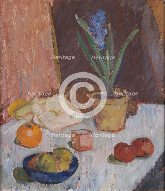 Composition with Hyacinth, Fruits and Blue Bowl, 1911. Creator: Karl Isakson.