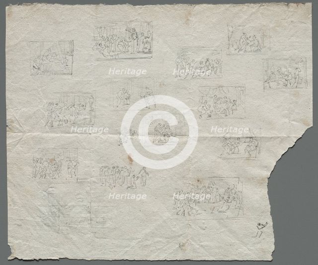Compositional Sketches after Raphael and other artists (recto), c. 1800. Creator: Unknown.