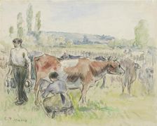Compositional study of a milking scene at Eragny-sur-Epte, 1884. Artist: Camille Pissarro