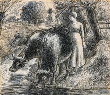 Compositional study of a Female Cowherd 1845 - 1903. Creator: Camille Pissarro