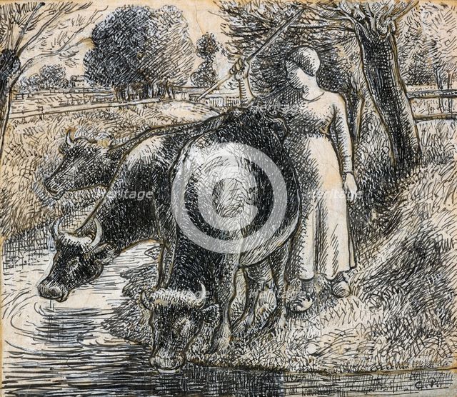 Compositional study of a 'Female Cowherd', 1845 - 1903. Creator: Camille Pissarro.