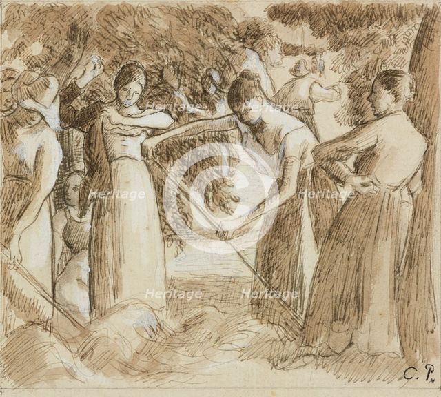 Compositional study of a harvesting scene, 1845 - 1903. Creator: Camille Pissarro.