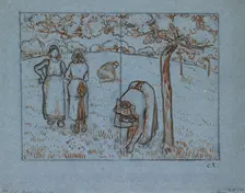 Compositional study of four female peasants working in an orchard ('Spring'), c1894. Artist: Camille Pissarro