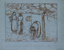 Compositional study of four female peasants working in an orchard ('Spring'), c1894. Artist: Camille Pissarro