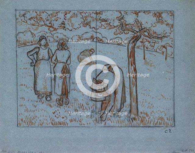 Compositional study of four female peasants working in an orchard ('Spring'), c1894. Artist: Camille Pissarro.